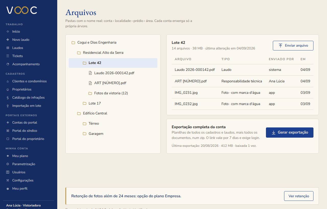 Repositório de arquivos organizado por cliente e por nível